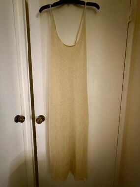 Beige Slip Midi knit Dress with Spaghetti Straps